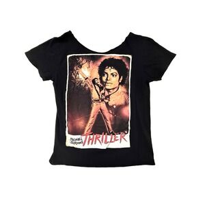 Michael Jackson Thriller Shirt Womens Small Black Raw Scoop Music Tee 80s Horror